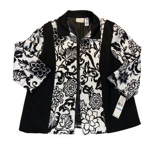 Alfred Dunner Woman 20W Ethnic Beat Floral Quilted Jacket Black White 52830 NWT
